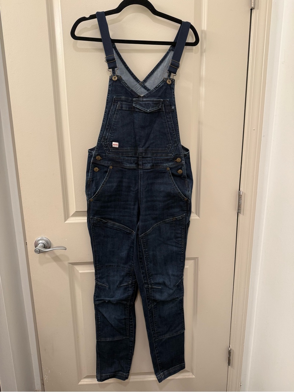 Duluth Trading Company Women's Double Flex Dark Wash Denim Bib Overalls NWOT - Picture 2 of 9
